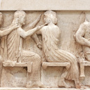 Détail d'un temple à Delphes en Grèce