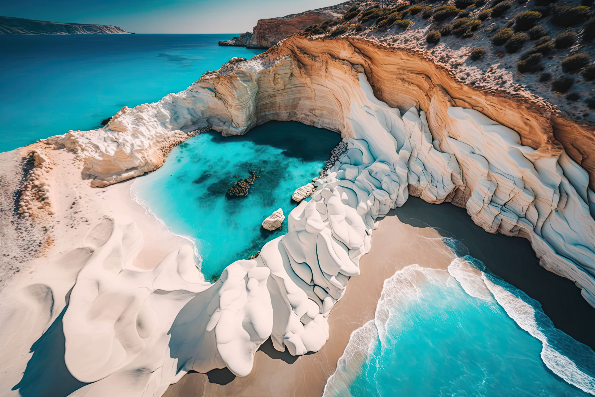 Vue sur plage à Milos en Grèce